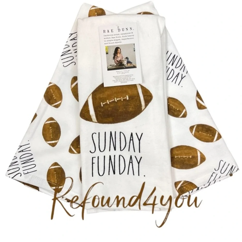 Rae Dunn - ‘Sunday Funday Football’ Dish Towels (3). NWT. Firm! Last one!